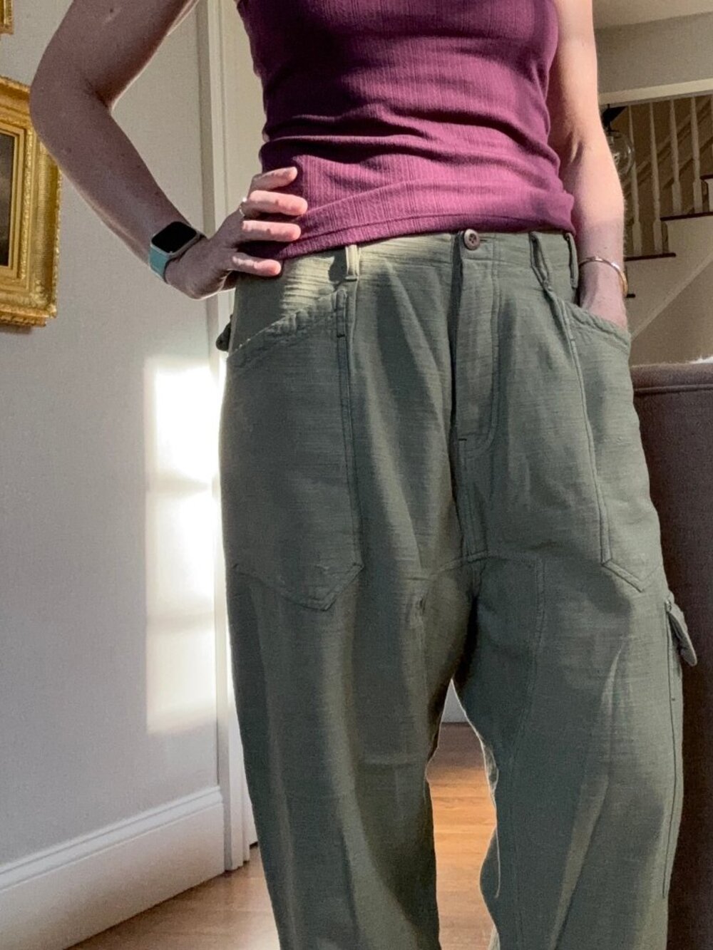 Free People Olive Green Army Pants, Distressed, Utility, Relaxed Fit XS